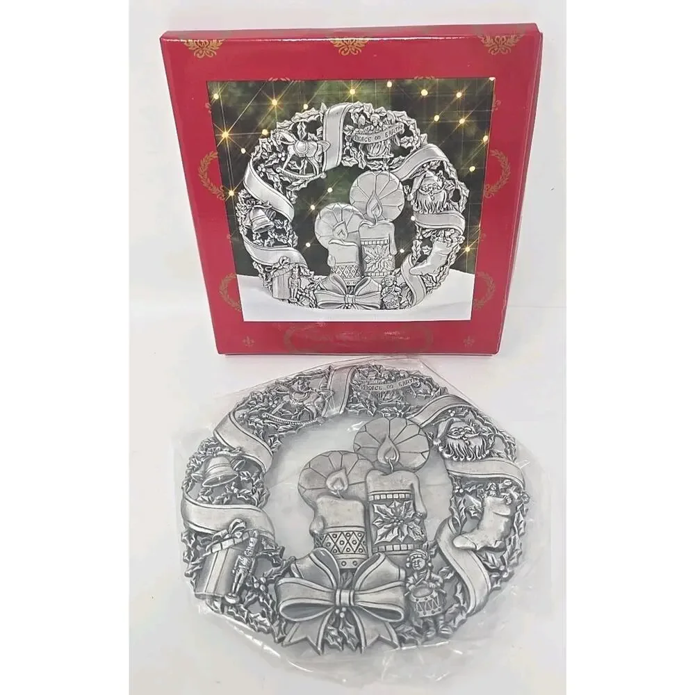 1994 May Department Store Home‎ For The Holidys Wreath Pewter Trivet New